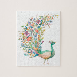 Mooie waterverf groene pauw legpuzzel