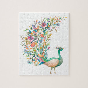 Mooie waterverf groene pauw legpuzzel