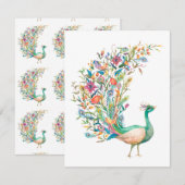 Mooie waterverf groene pauw notitiekaartje (Voorkant / Achterkant)