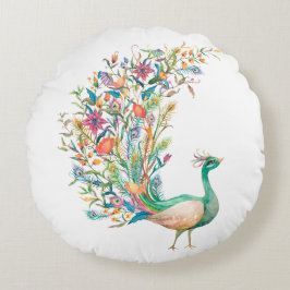 Mooie waterverf groene pauw rond kussen