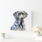 MOOIE WATERVERF GROTE DEENSE HOND VIERKANTE KLOK (Huis)