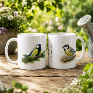 Mooie waterverf grote mees vogel gemerkt koffiemok