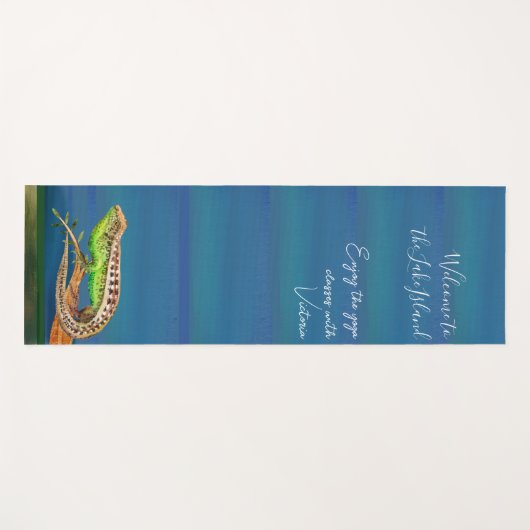 Mooie waterverf hagedis op blauw groen yogamat (Voorkant (horizontaal))