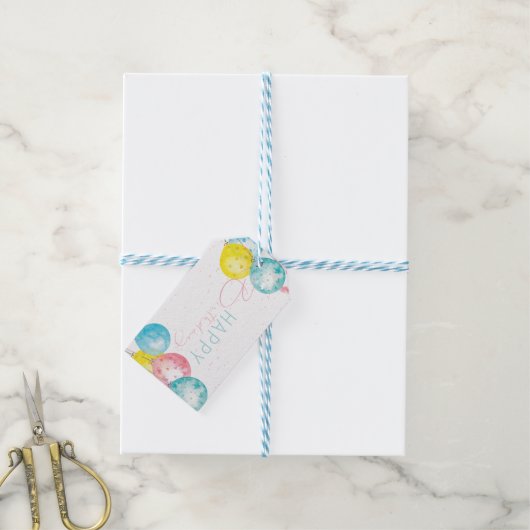 Mooie waterverf Happy Birthday Pastel Cadeaulabel (Met Touw)