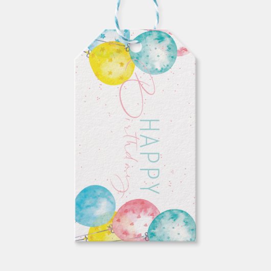Mooie waterverf Happy Birthday Pastel Cadeaulabel (Voorkant)