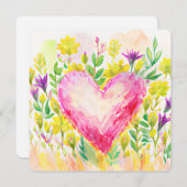 Mooie waterverf hart- en bloemkaartje (Voorkant / Achterkant)