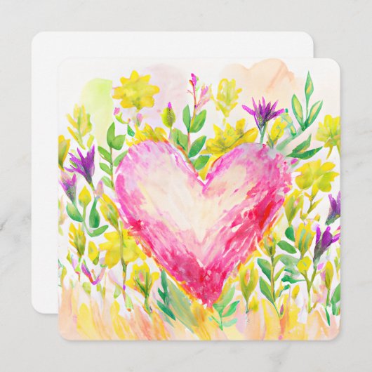 Mooie waterverf hart- en bloemkaartje (Voorkant / Achterkant)