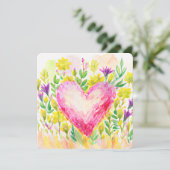 Mooie waterverf hart- en bloemkaartje (Staand voorkant)