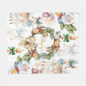 Mooie Waterverf Herten Kerst Monogrammed Fleece Deken (Voorkant (Horizontaal))