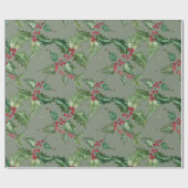 Mooie Waterverf Holly en Berries Cadeaupapier (Vlak)