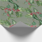 Mooie Waterverf Holly en Berries Cadeaupapier (Hoek)