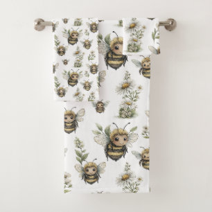 Mooie waterverf hommel ontwerp Zachte pastel bij Bad Handdoek
