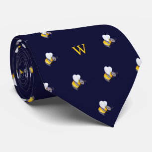 Mooie waterverf honingbij monogram initiaal blauw stropdas