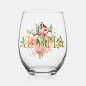 Mooie Waterverf Hula Meisje Aloha Hawaiian Wijnglas Zonder Voet (Voorkant)