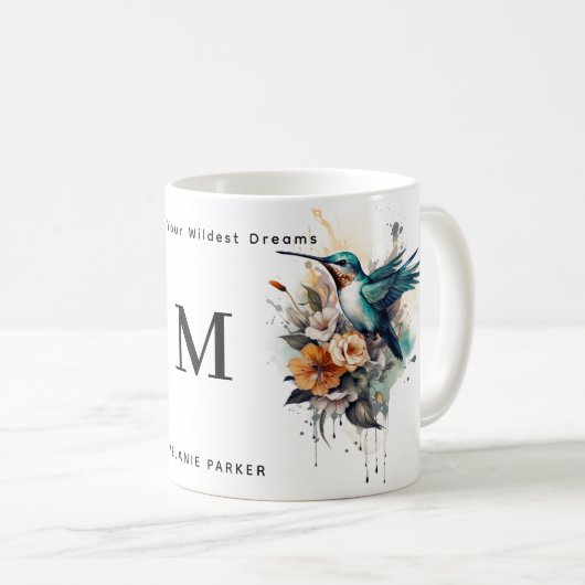 Mooie Waterverf Hummingbird Monogram Naam Koffiemok (Voorkant rechts)