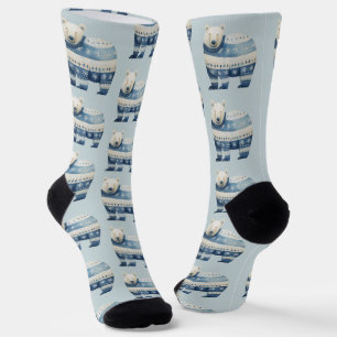 Mooie Waterverf IJsbeer Patroon Blauw Wit Sokken
