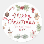 Mooie waterverf illustraties Prettig kerstfeest Ronde Sticker (Voorkant)