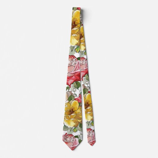 Mooie waterverf inkt rode gele rozen stropdas (Voorkant)