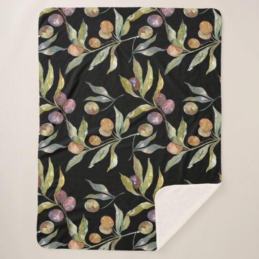 Mooie Waterverf italiaanse olijven patroontje zwar Sherpa Deken (Voorkant)