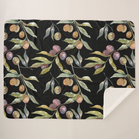 Mooie Waterverf italiaanse olijven patroontje zwar Sherpa Deken (Voorkant (horizontaal))