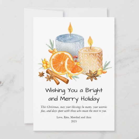 Mooie Waterverf Kaarsen Prettig Kerstfeest Plat on Feestdagenkaart (Voorkant)
