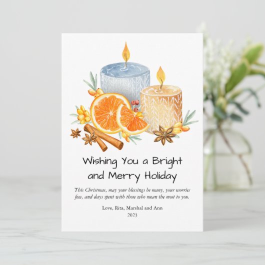 Mooie Waterverf Kaarsen Prettig Kerstfeest Plat on Feestdagenkaart (Staand voorkant)