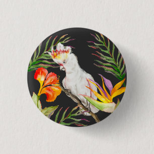 Mooie waterverf kakatoo papegaai handtekening ronde button 3,2 cm