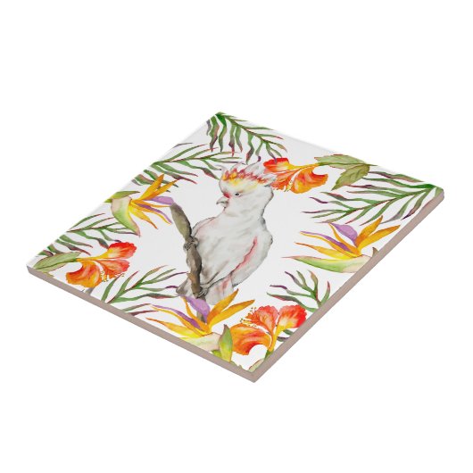 Mooie waterverf kakatoo papegaai handtekening tegeltje (Zijkant)