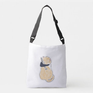 Mooie Waterverf Kat Houdt Vis Vinyl Sticker Crossbody Tas