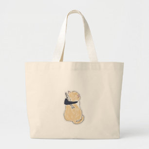 Mooie Waterverf Kat Houdt Vis Vinyl Sticker Grote Tote Bag