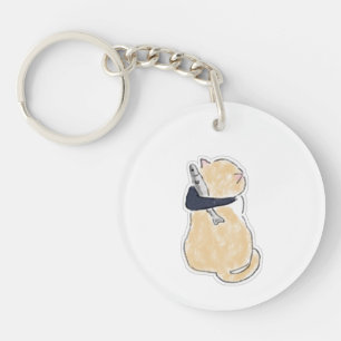 Mooie Waterverf Kat Houdt Vis Vinyl Sticker Sleutelhanger