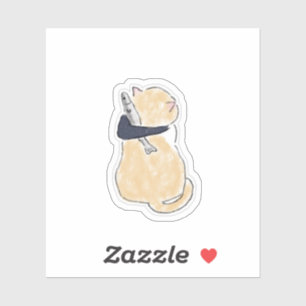Mooie Waterverf Kat met Vis Vinyl Sticker