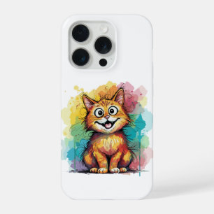 Mooie Waterverf Kat Telefoonhoes iPhone 15 Pro Case