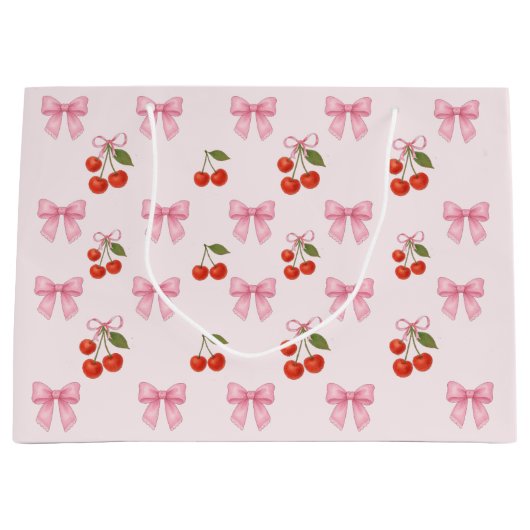 Mooie Waterverf Kersen Strik Coquette Patroon Groot Cadeauzakje (Voorkant)