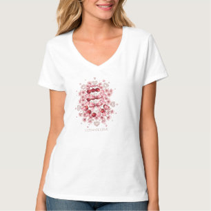 Mooie Waterverf Kersenpatroon V-Hals T-Shirt