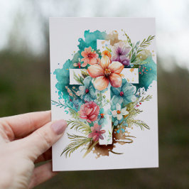 Mooie waterverf kerstkaart met christelijk kruis feestdagen kaart