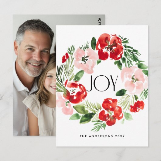 Mooie Waterverf Kerstkrans Joy Briefkaart (Voorkant / Achterkant)