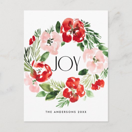 Mooie Waterverf Kerstkrans Joy Briefkaart (Voorkant)