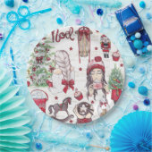 Mooie Waterverf kerstrood Papieren Bordje (Feest)