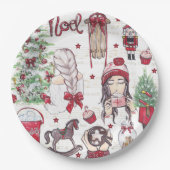 Mooie Waterverf kerstrood Papieren Bordje (Voorkant)