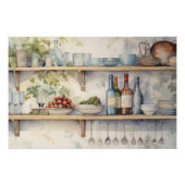 Mooie Waterverf keuken planken borden fles Perfect Poster (Voorkant)