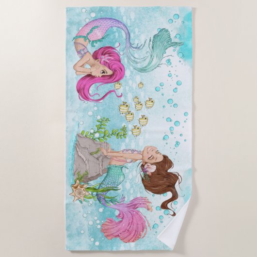 Mooie Waterverf kleine zeemeerminnen Strandlaken (Voorkant)