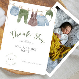 Mooie waterverf kleren moderne foto baby shower bedankkaart