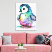 Mooie waterverf kleurrijke baby pinguïn muur  canvas afdruk (Insitu (Woonkamer))
