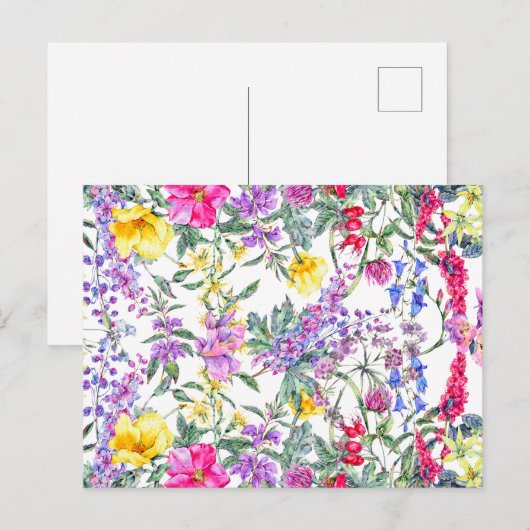 Mooie waterverf kleurrijke wilde bloemen briefkaart (Voorkant / Achterkant)