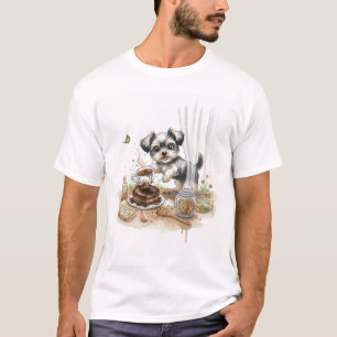 Mooie Waterverf Koffietijd T-shirt met Hondenwelp