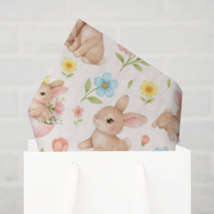 Mooie Waterverf Konijnen & Bloemen Patroon Tissuepapier