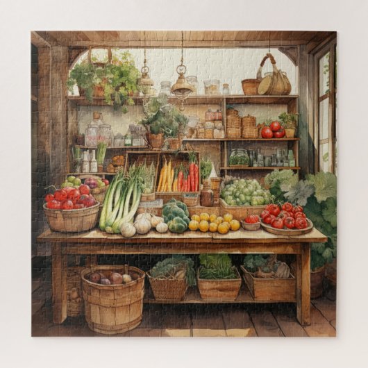 Mooie Waterverf land groentewinkel Legpuzzel (Verticaal)