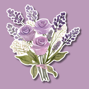 Mooie Waterverf Lavendel Rose Boeket Waterdicht Sticker