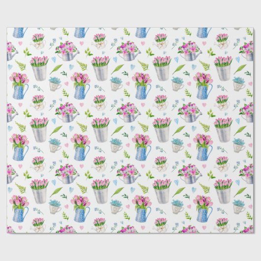 Mooie waterverf lente bloem motief Gelukkig Pasen Cadeaupapier (Vlak)